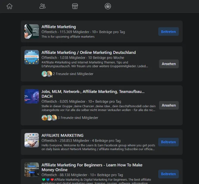 Facebook-Gruppen für Affiliate-Marketing