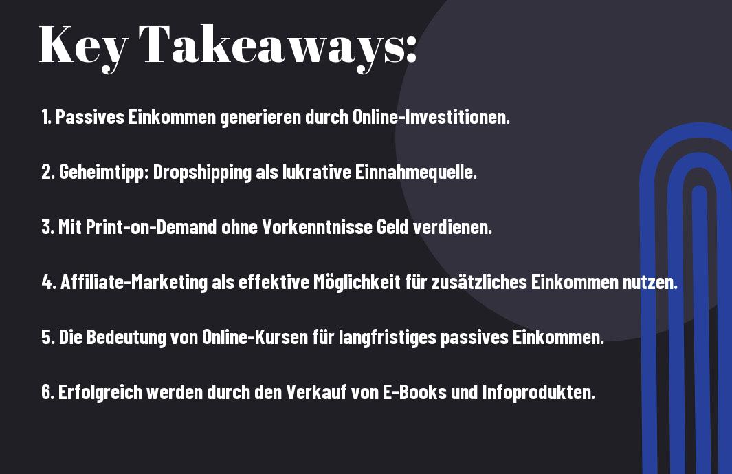 Sechs Key Takeaways vom Blogbeitrag "Online passiv Geld verdienen mit zwei unbekannten Methoden"