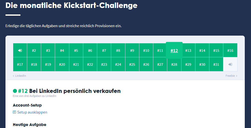 Monatliche Affiliate Kickstart Challenge Erfahrungen der täglichen Aufgaben