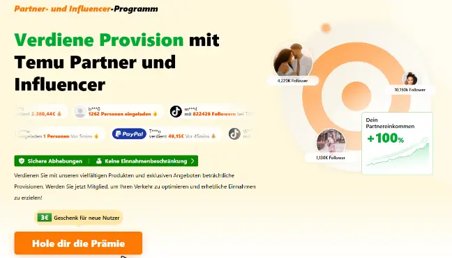 Temu Affiliate Programm Registrierung