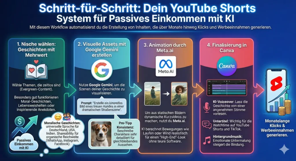 YouTube Shorts Prozess für passives Einkommen mit KI